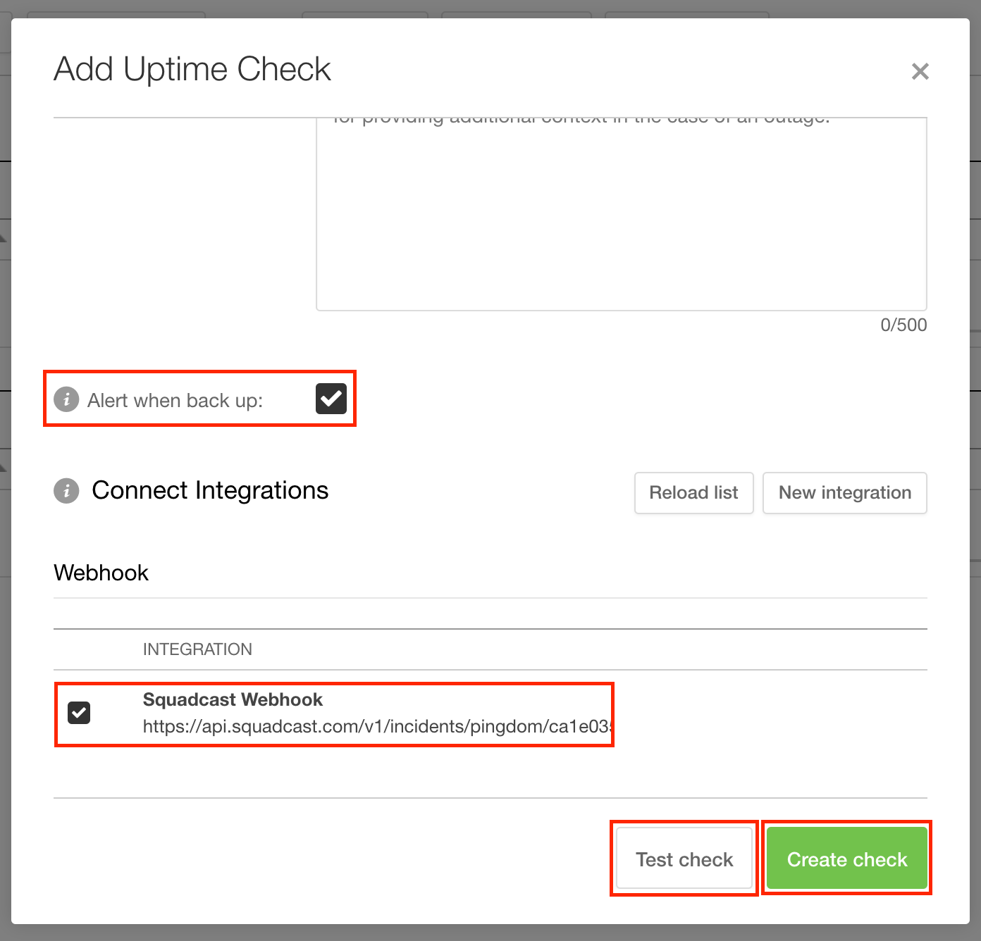 Associate a Webhook integration with one of Pingdom's Uptime Checks