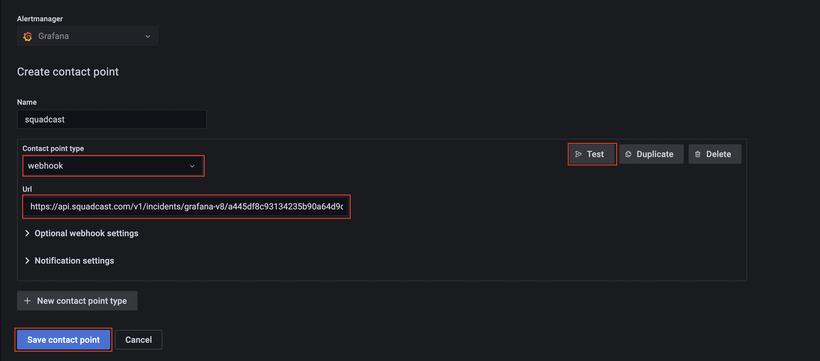 Test Grafana 8 and Squadcast integration