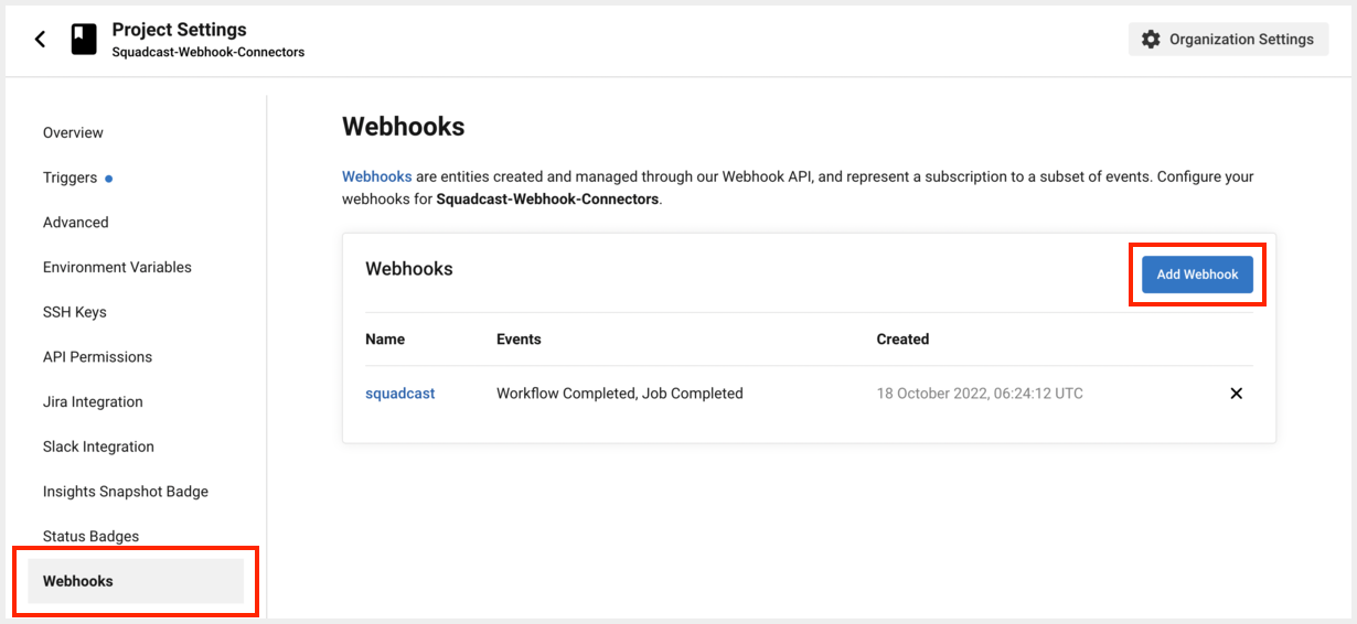 How to add Webhook in CircleCI