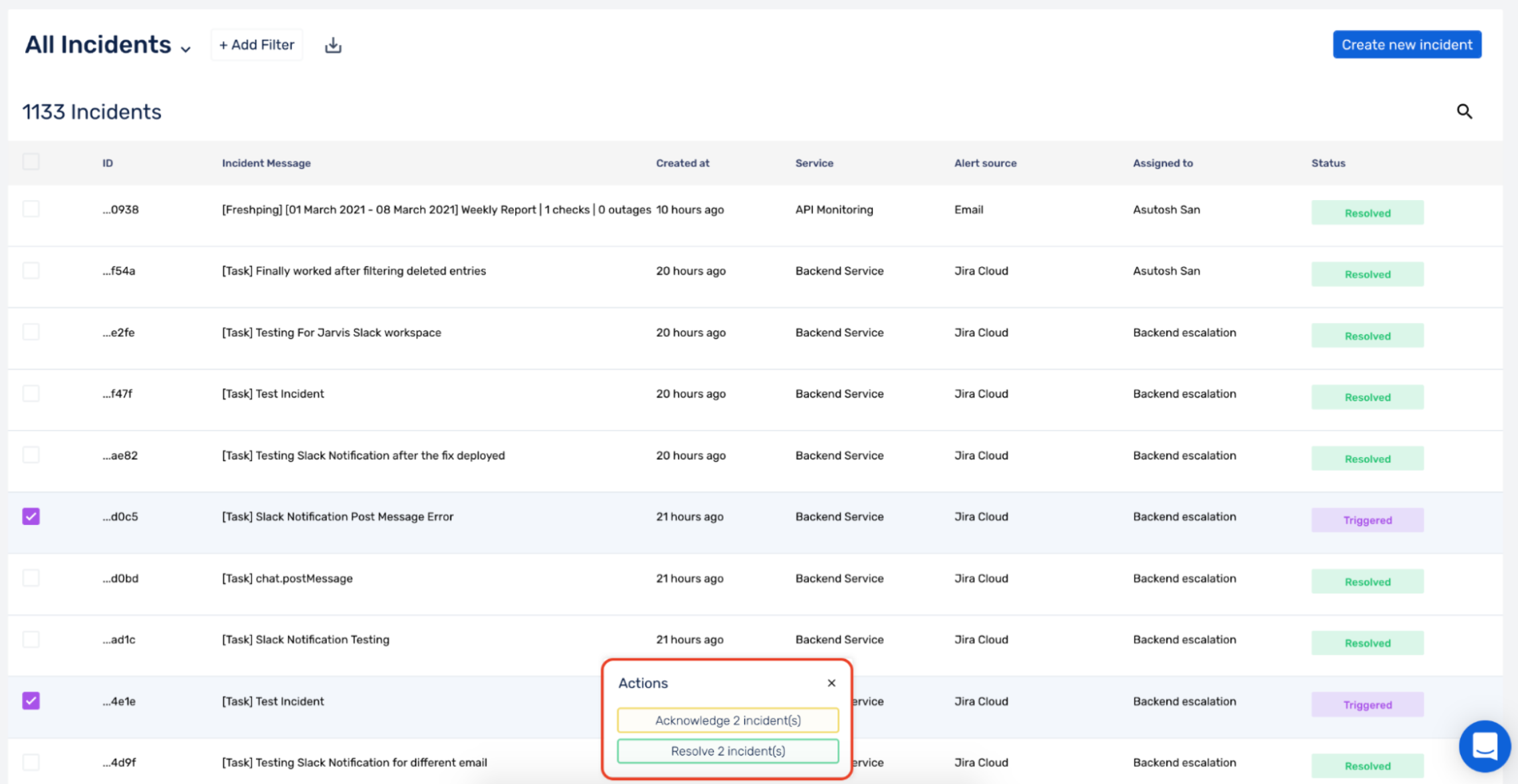 Perform Bulk Actions in Incident List