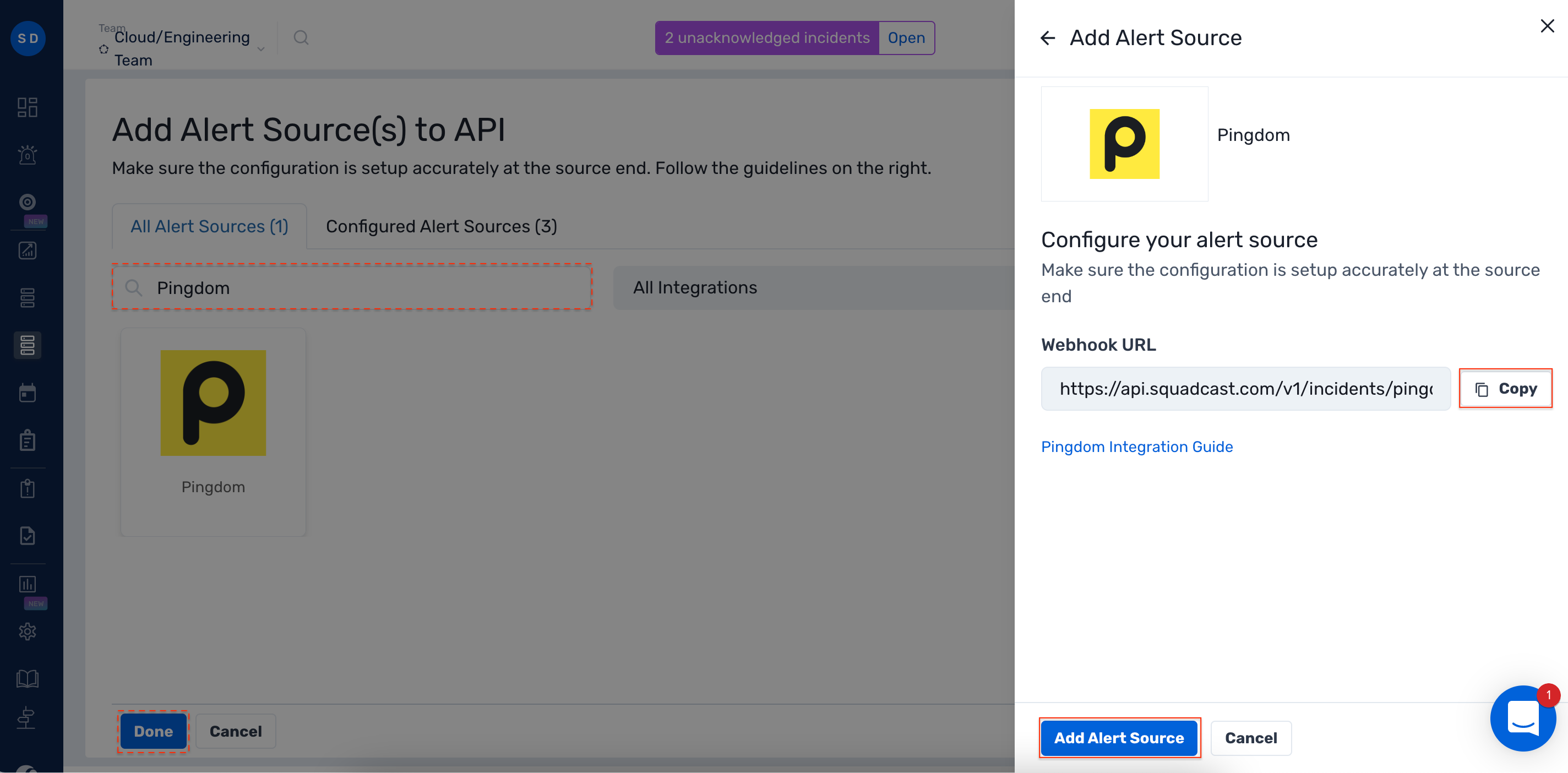 Steps to add Pingdom integration to a service in Squadcast