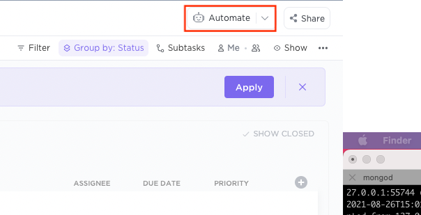 Add automation in the New Space created in ClickUp for incident management