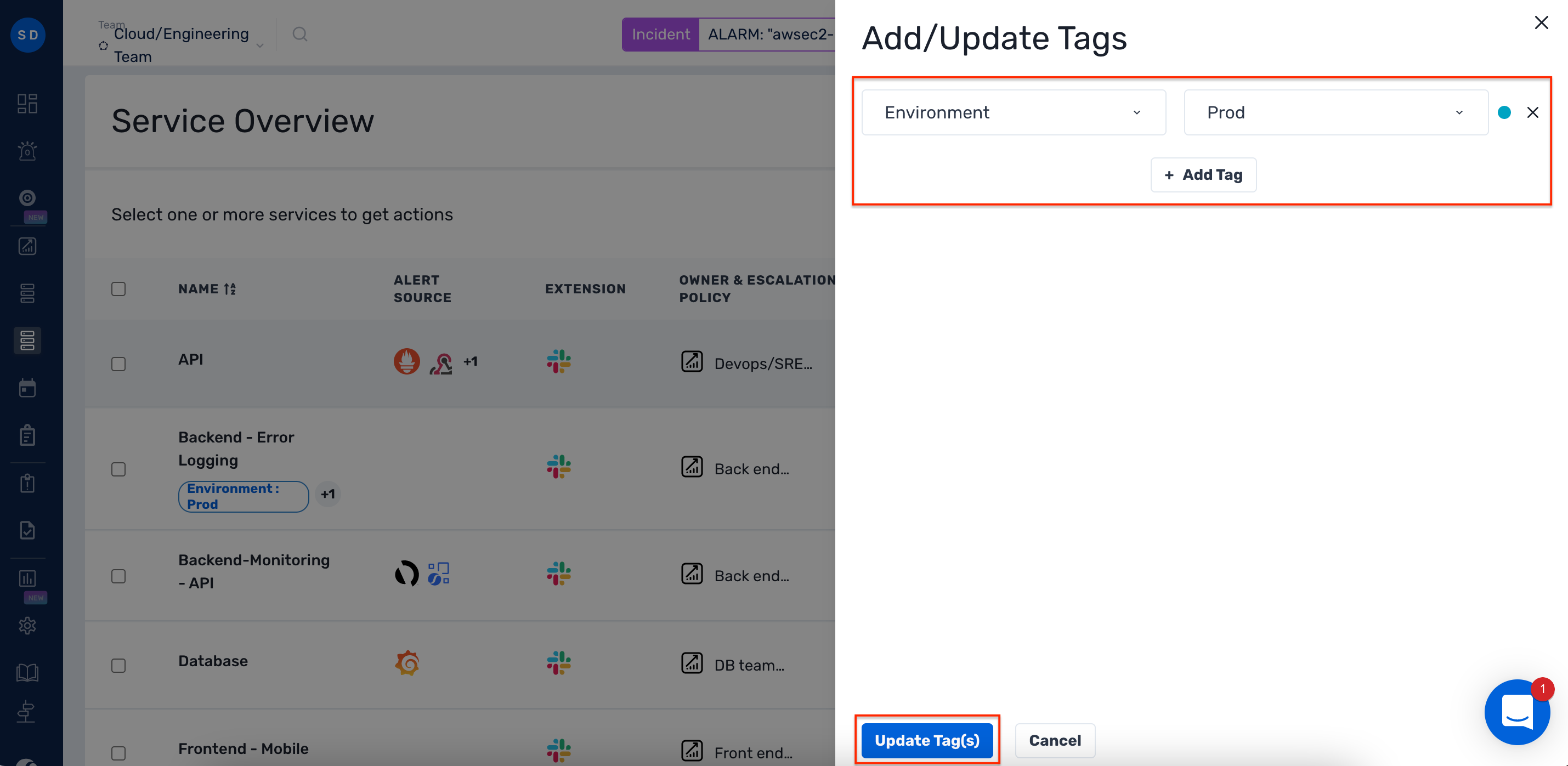 Adding and updating a service in Squadcast