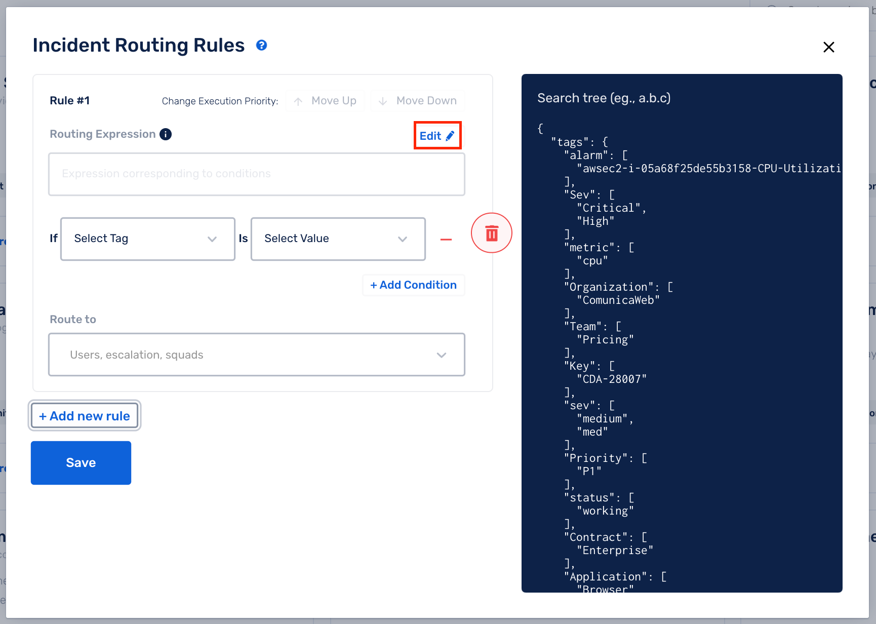 how to enable the incident routing rules by Raw String method in Squadcast