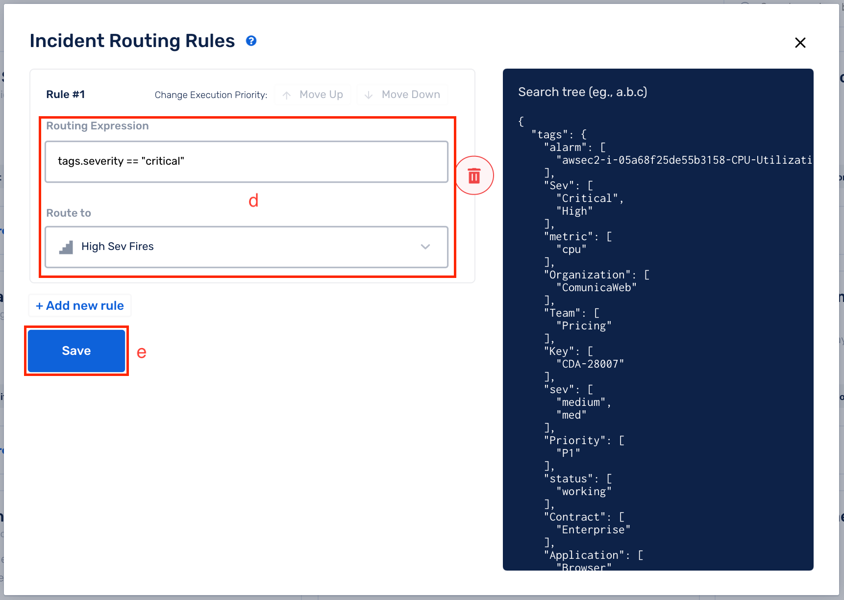 select custom Tagging Rule expression in incident routing rules in Squadcast