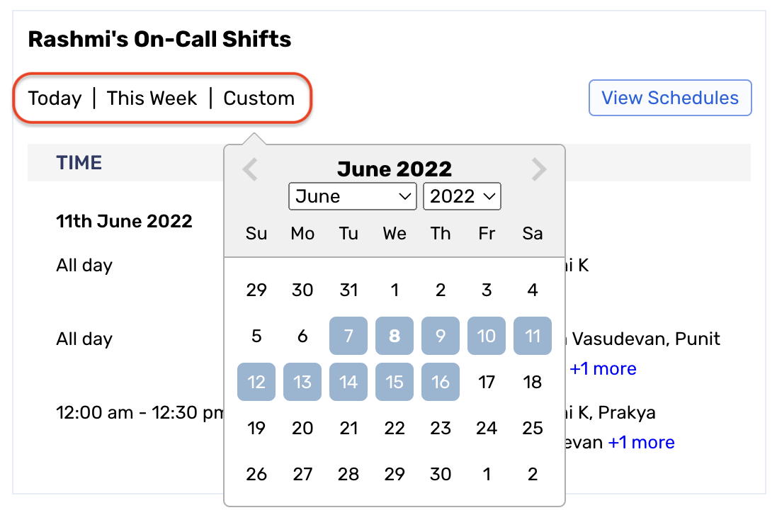 Filter views of My On-Call Shifts in Squadcast